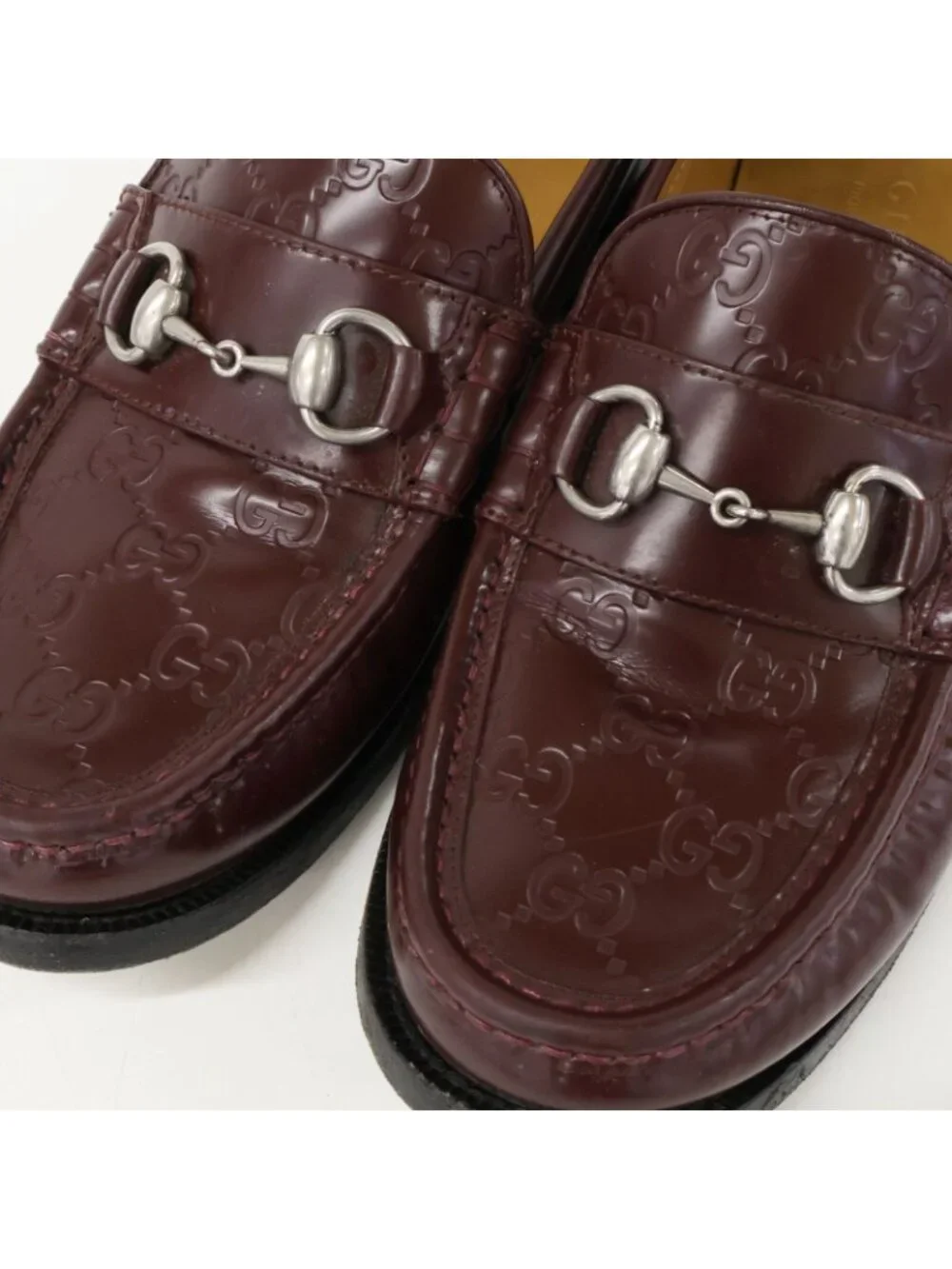 Gucci GG Pattern Leather Horsebit Loafers 7.5